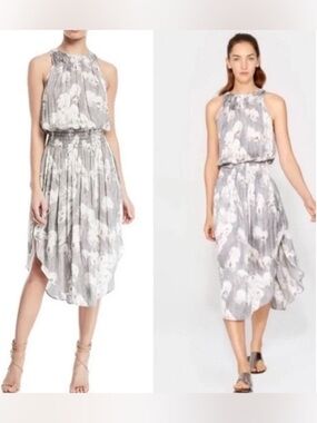 Halston Heritage Grey Starflower Halter Dress